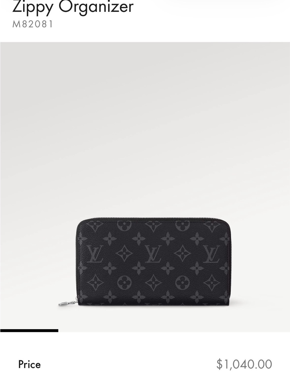 Louis Vuitton Monogram Eclipse Zippy Wallet in Black & Gray